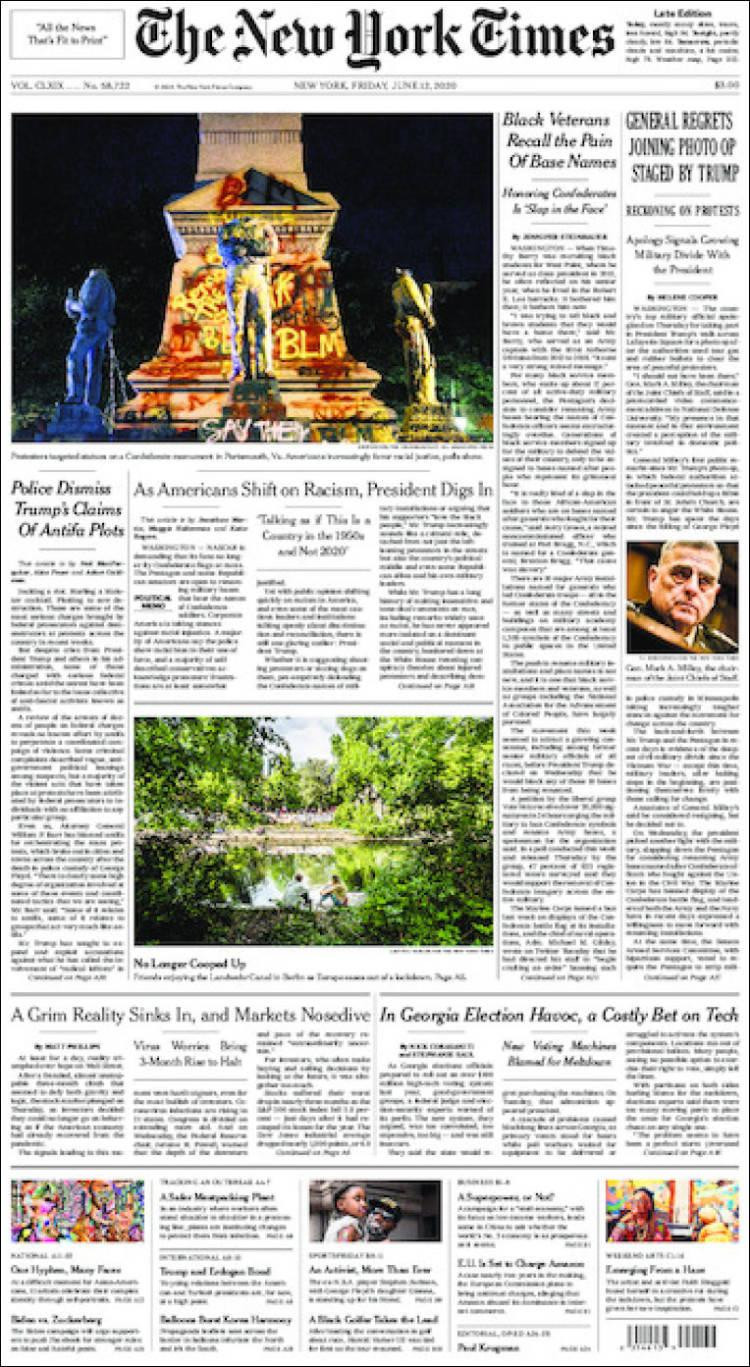 Tapas de diarios, New York Times, viernes 12 de junio de 2020