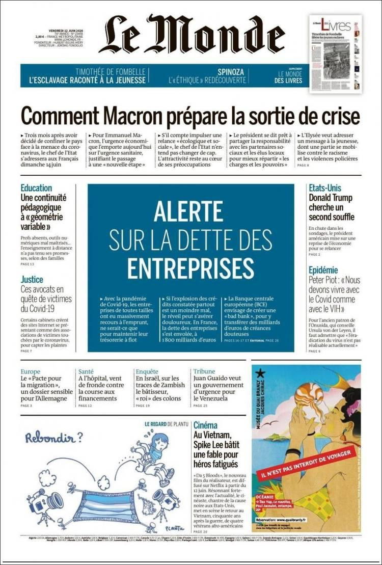 Tapas de diarios, Le Monde, viernes 12 de junio de 2020