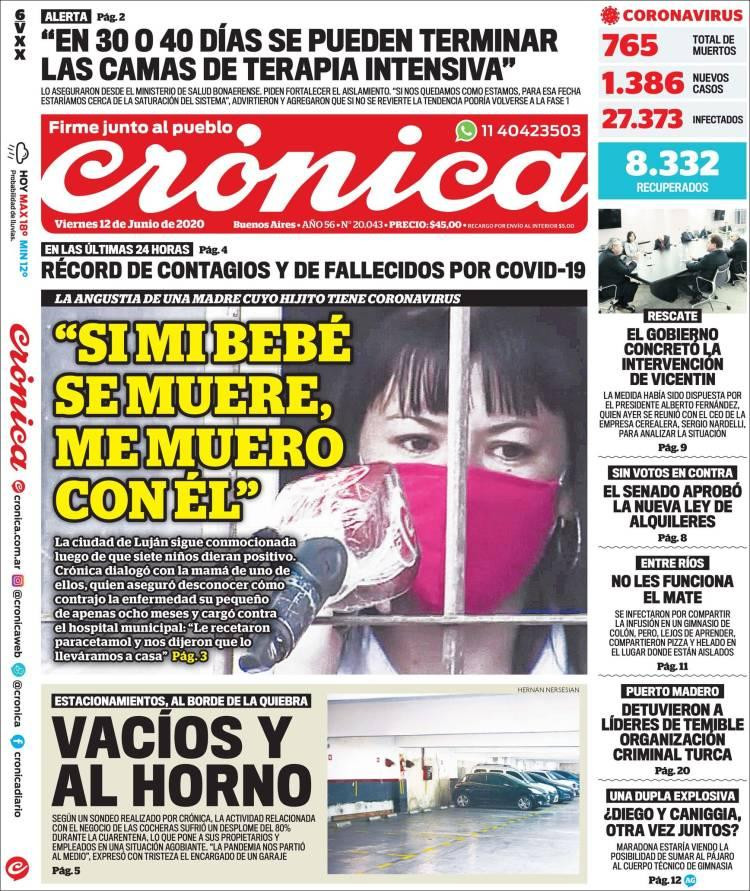 Tapas de diarios, Crónica, viernes 12 de junio de 2020