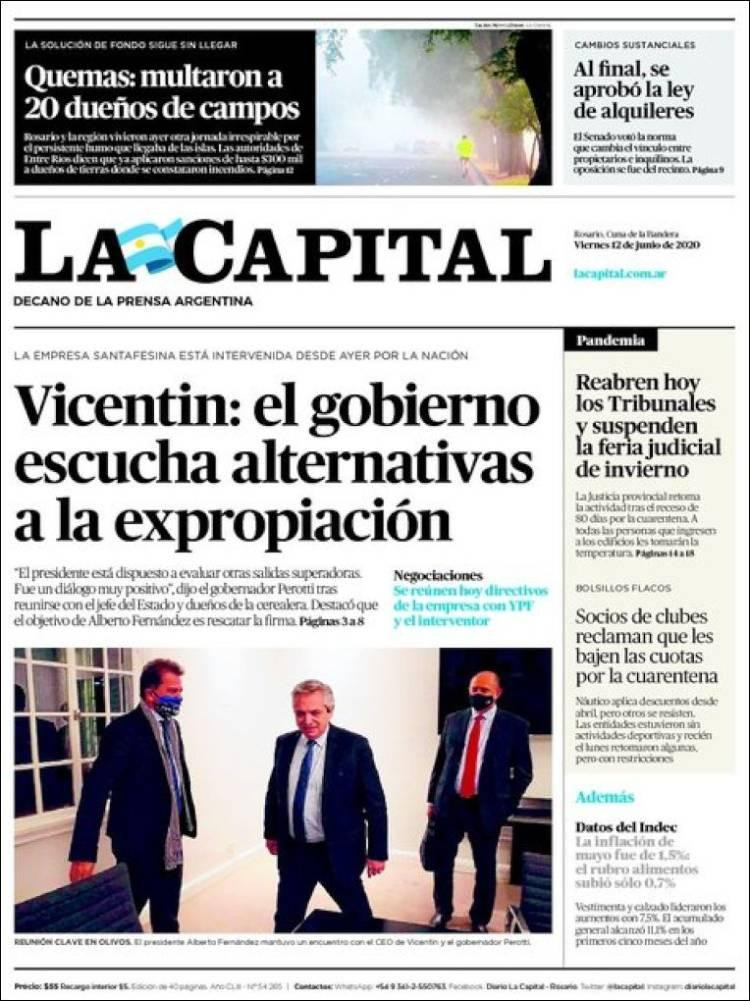Tapas de diarios, La Capital, viernes 12 de junio de 2020