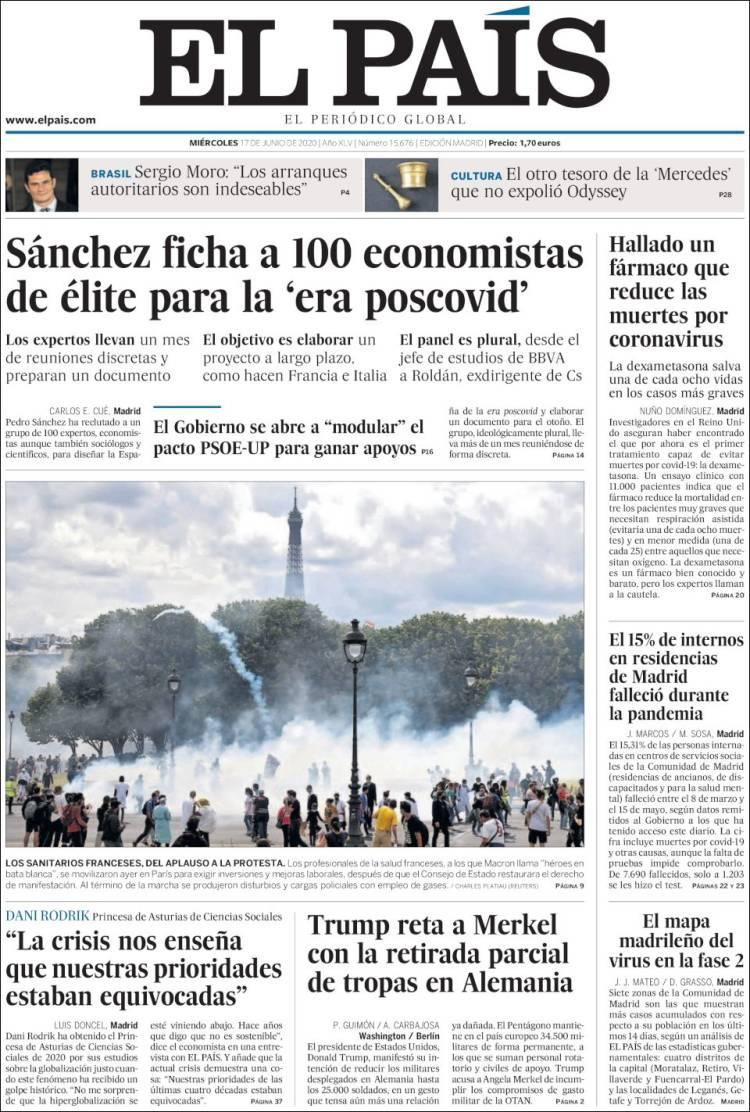 Tapas de diarios, El Pais de España, miércoles 17 de junio de 2020
