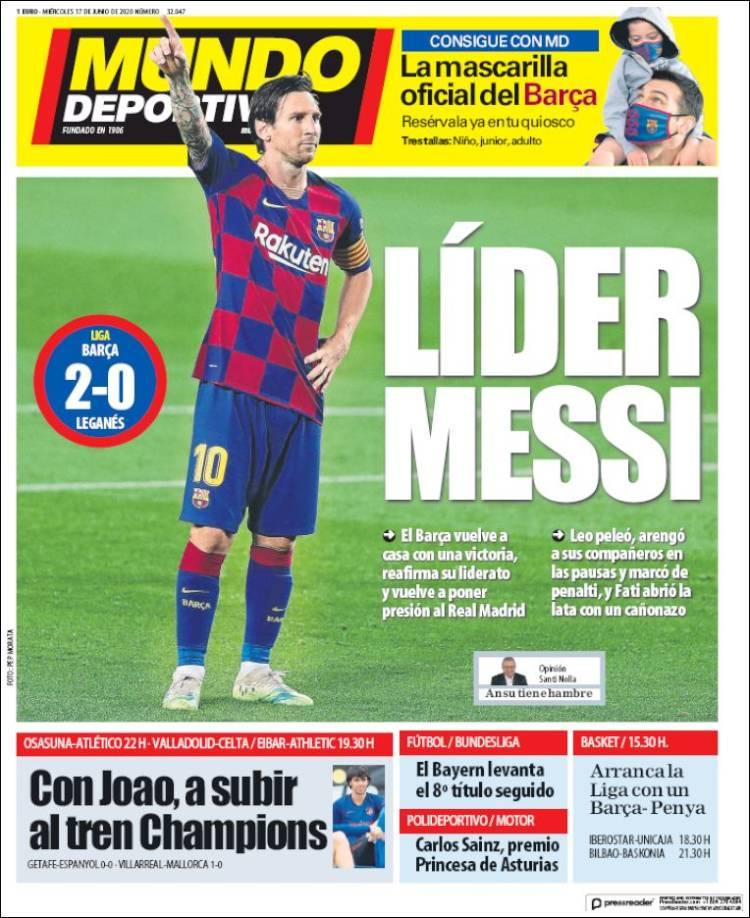 Tapas de diarios, Mundo Deportivo de España, miércoles 17 de junio de 2020
