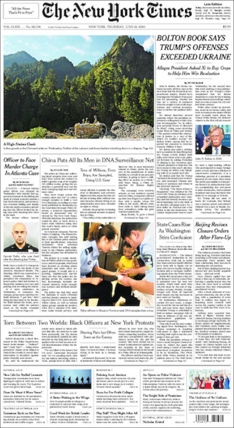 Tapas de diarios, New York Times, jueves 18 de junio de 2020