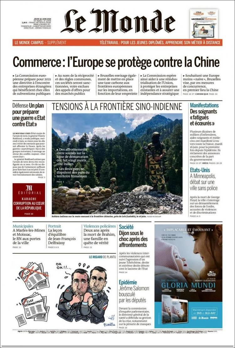 Tapas de diarios, Le Monde, jueves 18 de junio de 2020