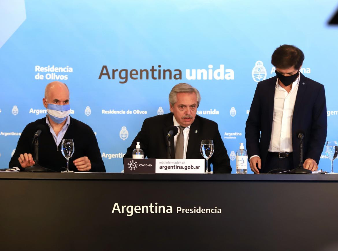 Horacio Rodríguez Larreta, Alberto Fernández, Axel Kiillof, cuarentena, coronavirus en Argentina, NA	