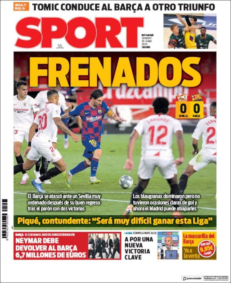 Tapas de diarios, Sport de España, sábado 20 de junio de 2020