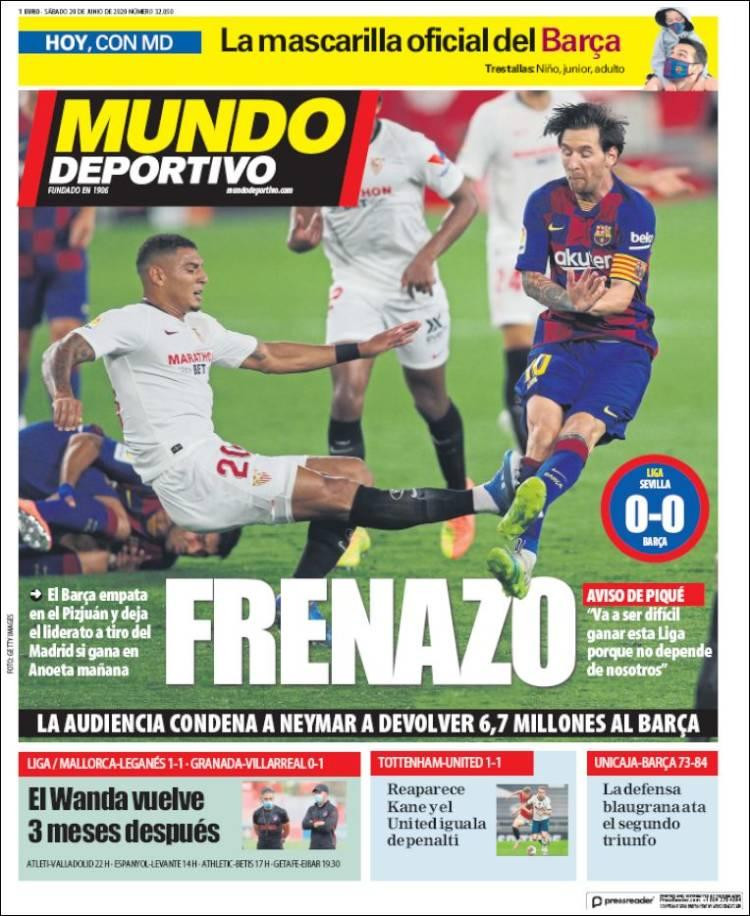 Tapas de diarios, Mundo Deportivo de España, sábado 20 de junio de 2020