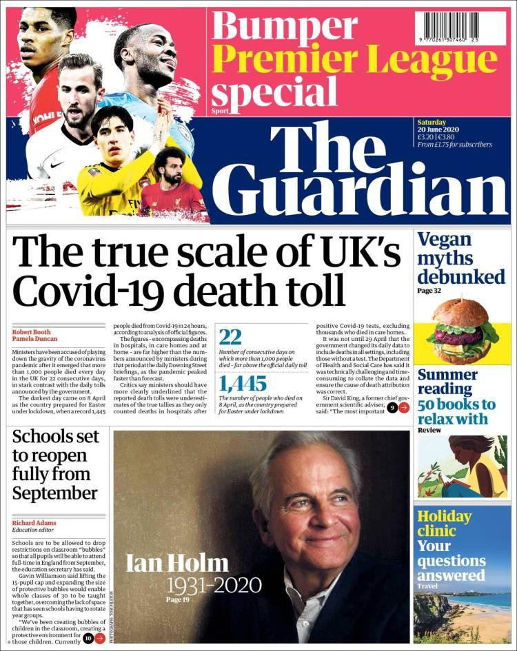 Tapas de diarios, The Guardian de Gran Bretaña, sábado 20 de junio de 2020