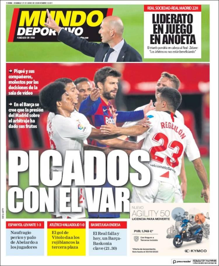 Tapas de diarios, Mundo Deportivo de España, domingo 21 de junio de 2020