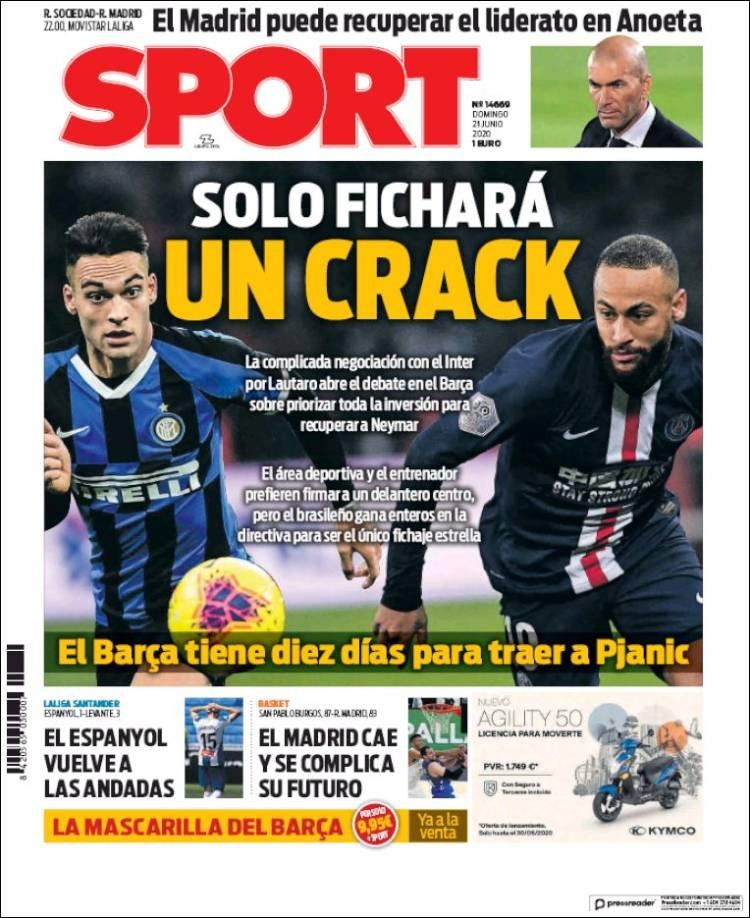 Tapas de diarios, Sport de España, domingo 21 de junio de 2020