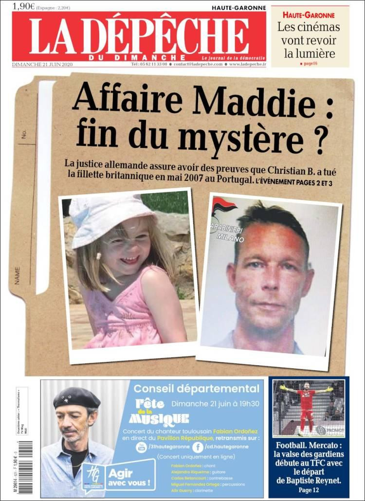 Tapas de diarios, La Depeche de Francia, domingo 21 de junio de 2020