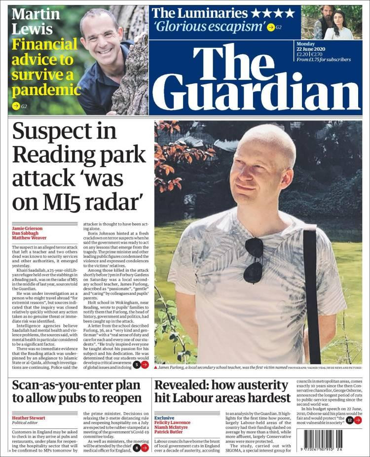 Tapas de diarios, The Guardian de Gran Bretaña, lunes 22 de junio de 2020