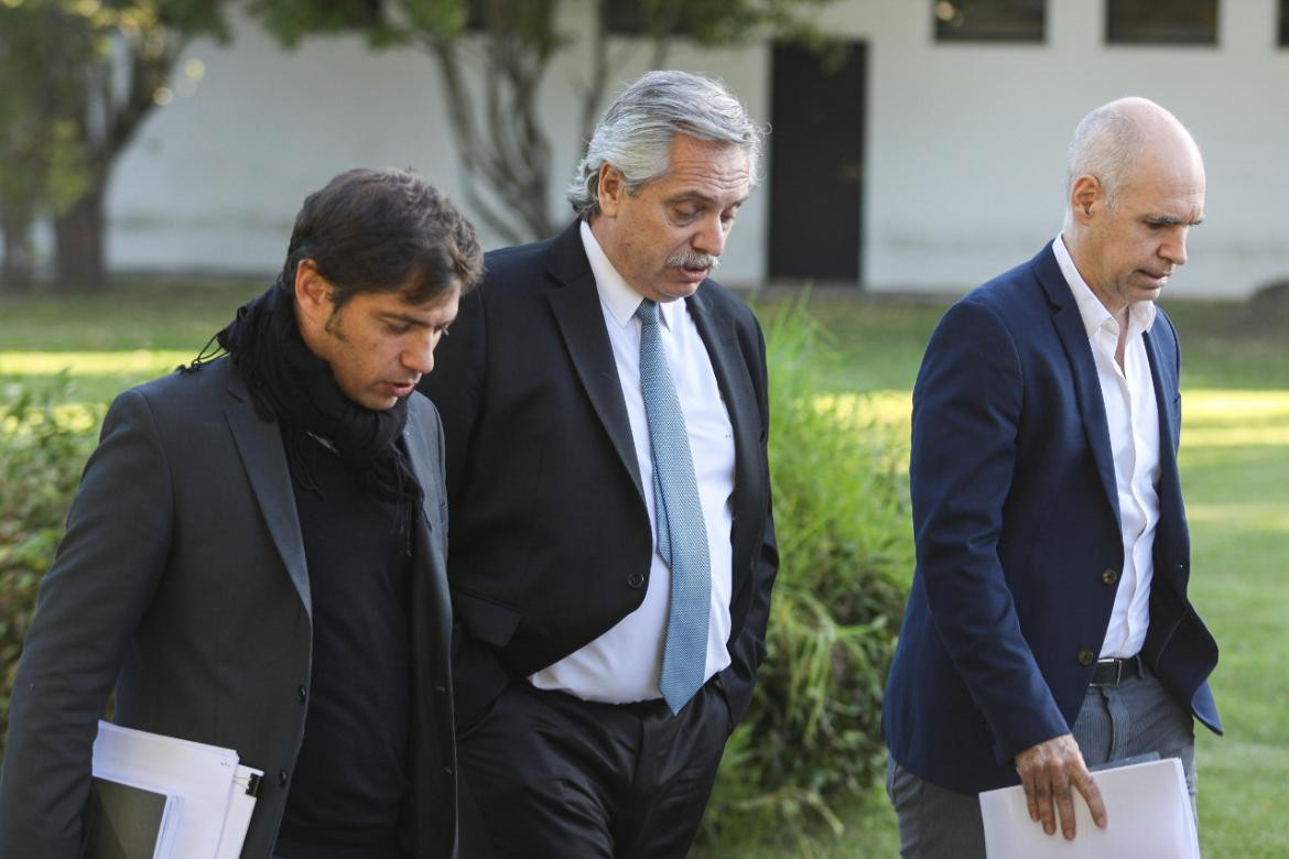 Alberto Fernández, Axel Kicillof y Horacio Rodríguez Larreta, AGENCIA NA