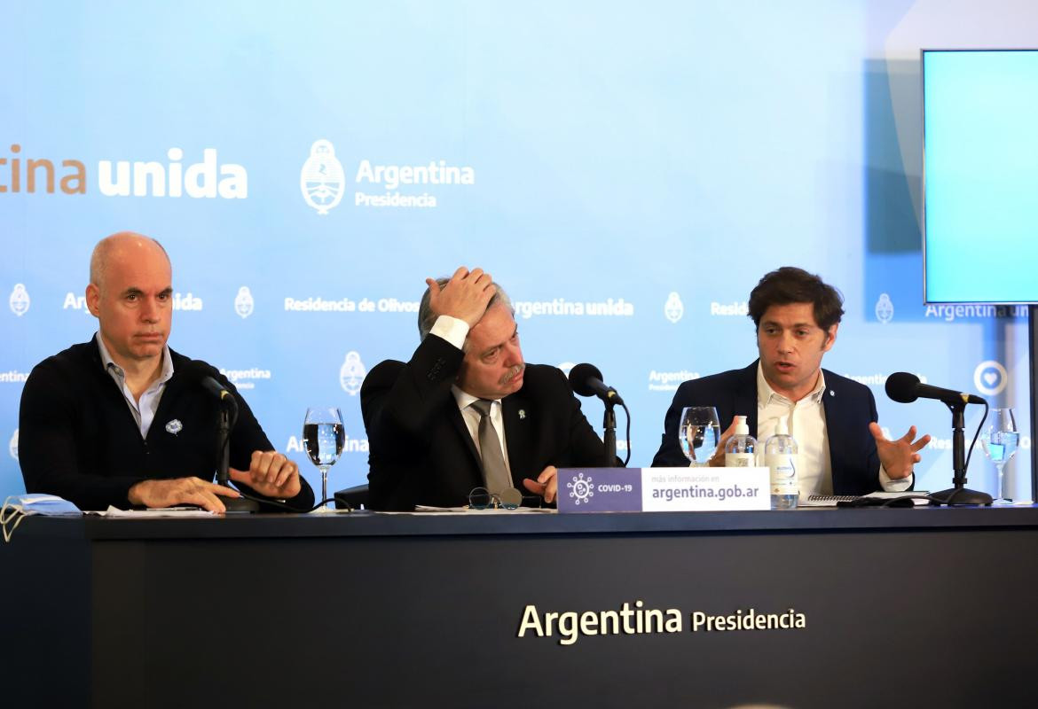 Alberto Fernández, Rodríguez Larreta y Axel Kicillof, anuncio sobre cuarentena, Agencia NA