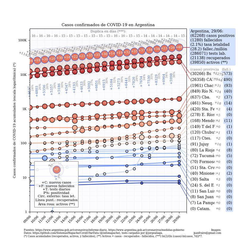 Gráficos sobre coronavirus en Argentina al 29 de junio de 2020