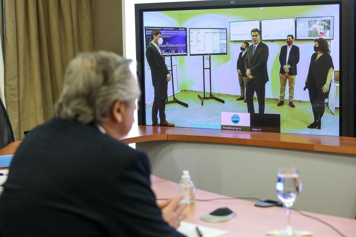 Videoconferencia entre Alberto Fernández y Capitanich, Agencia NA