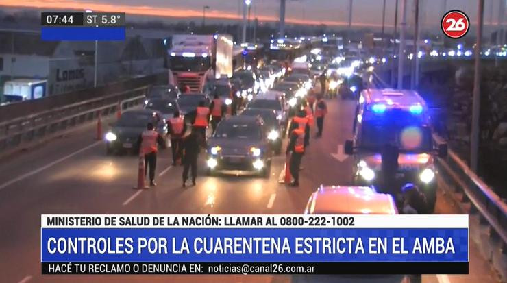 Cuarentena, colas y demoras en Puente La Noria por estrictos controles de circulación, Canal 26	