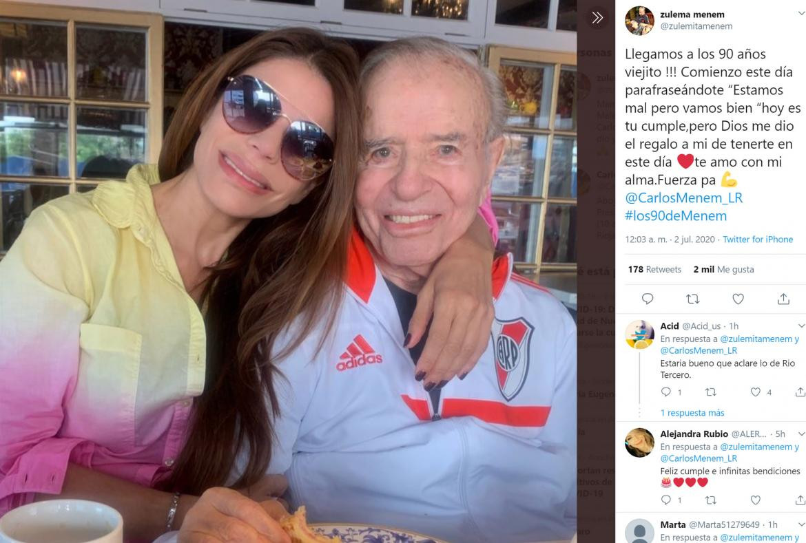 Tweet de Zulemita Menem en el cumpleaños 90 de Carlos Menem, NA