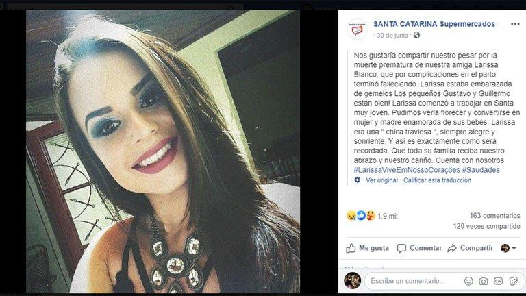 Mujer muerta en Brasil por coronavirus, foto Facebook