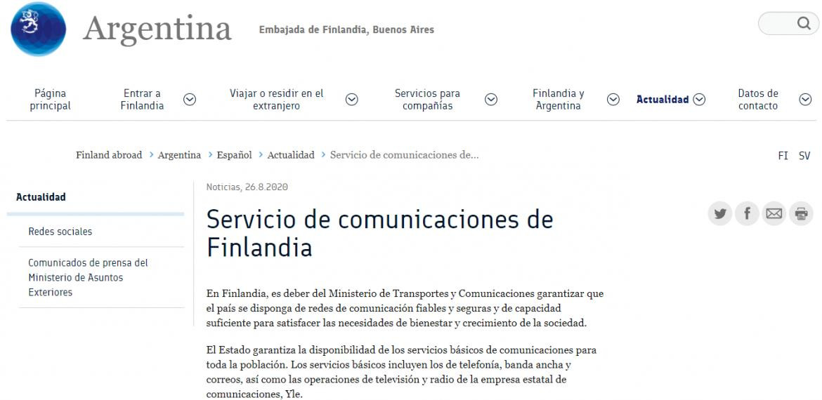 Comunicado, Servicio de comunicaciones de Finlandia