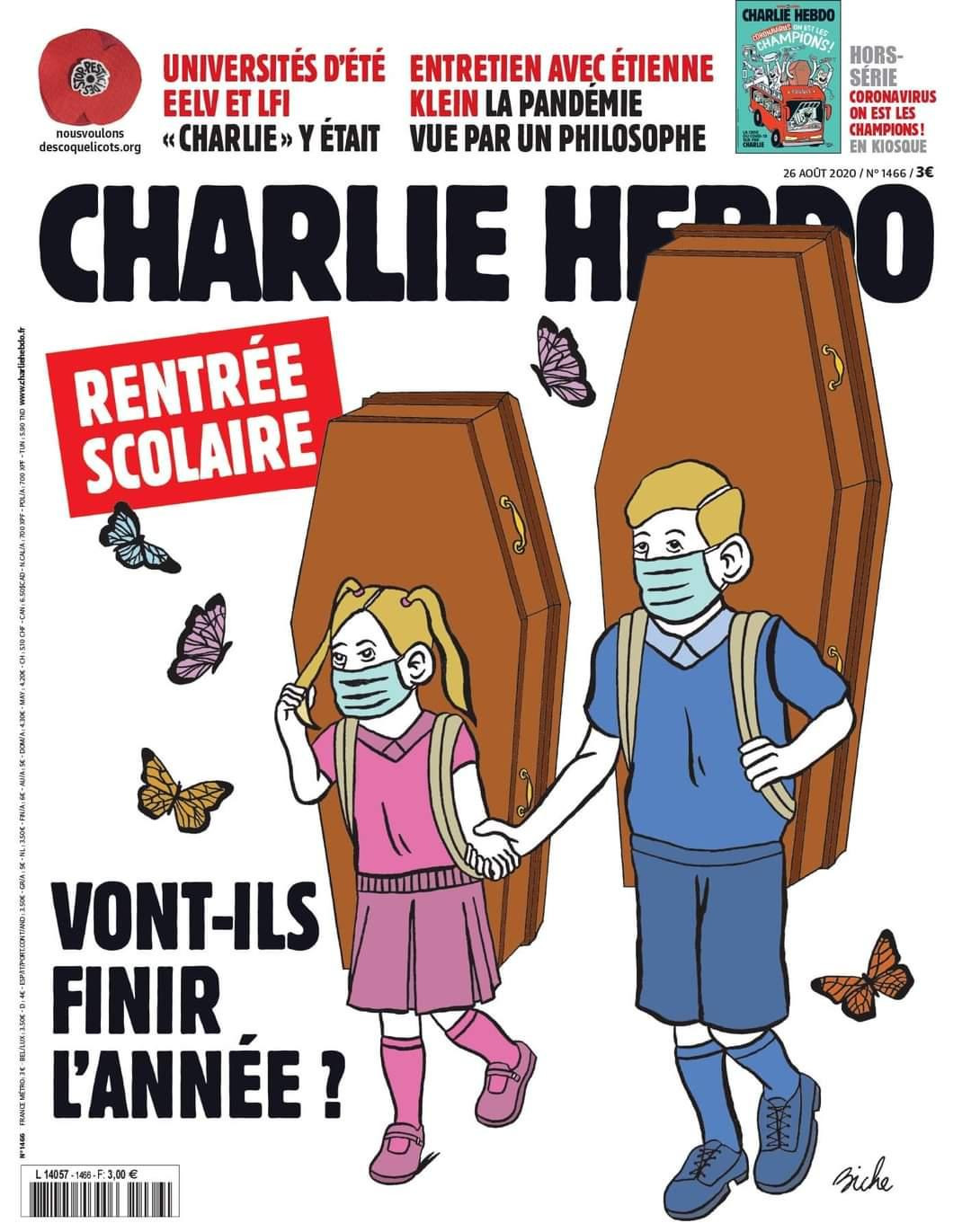 Portada de Charlie Hebdo sobre vuelta a clases en Francia, coronavirus, pandemia