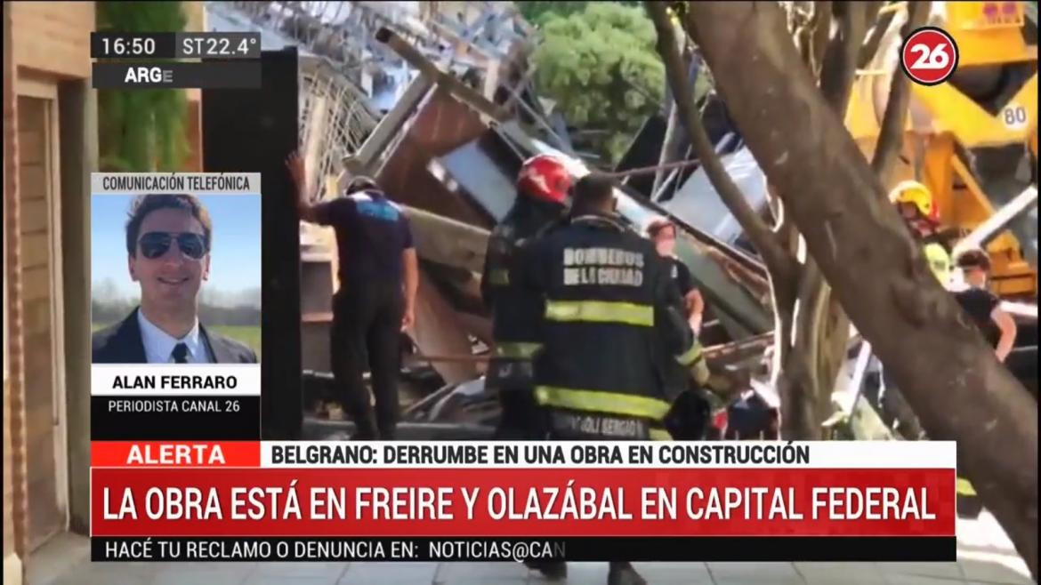 Derrumbe en obra en construcción en Belgrano, CANAL 26