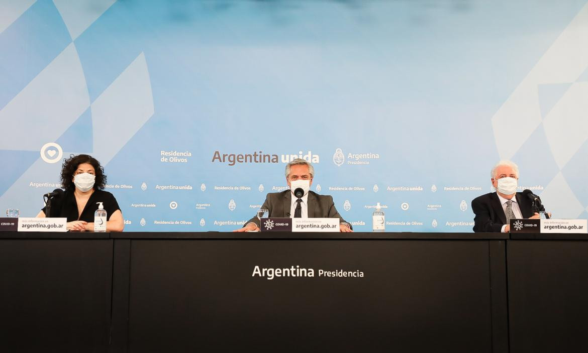 Alberto Fernández, Carla Vizotti y Ginés González García, cuarentena en AMBA, NA	