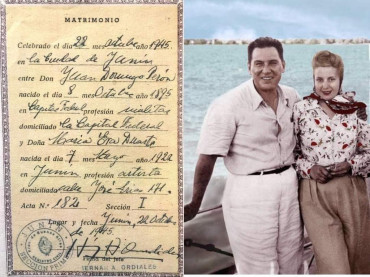 Perón y Evita celebraron su boda tras el confinamiento de 1945