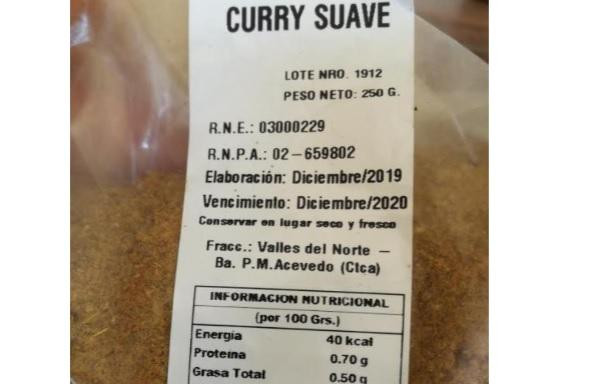 Curry suave prohibido por ANMAT
