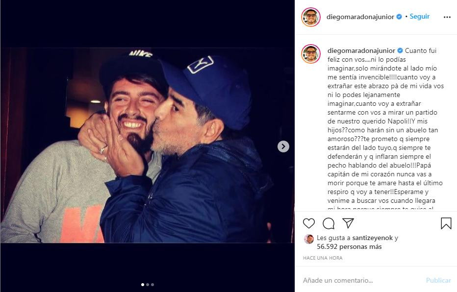Diego Maradona Junior y Diego Armando Maradona, foto Instagram