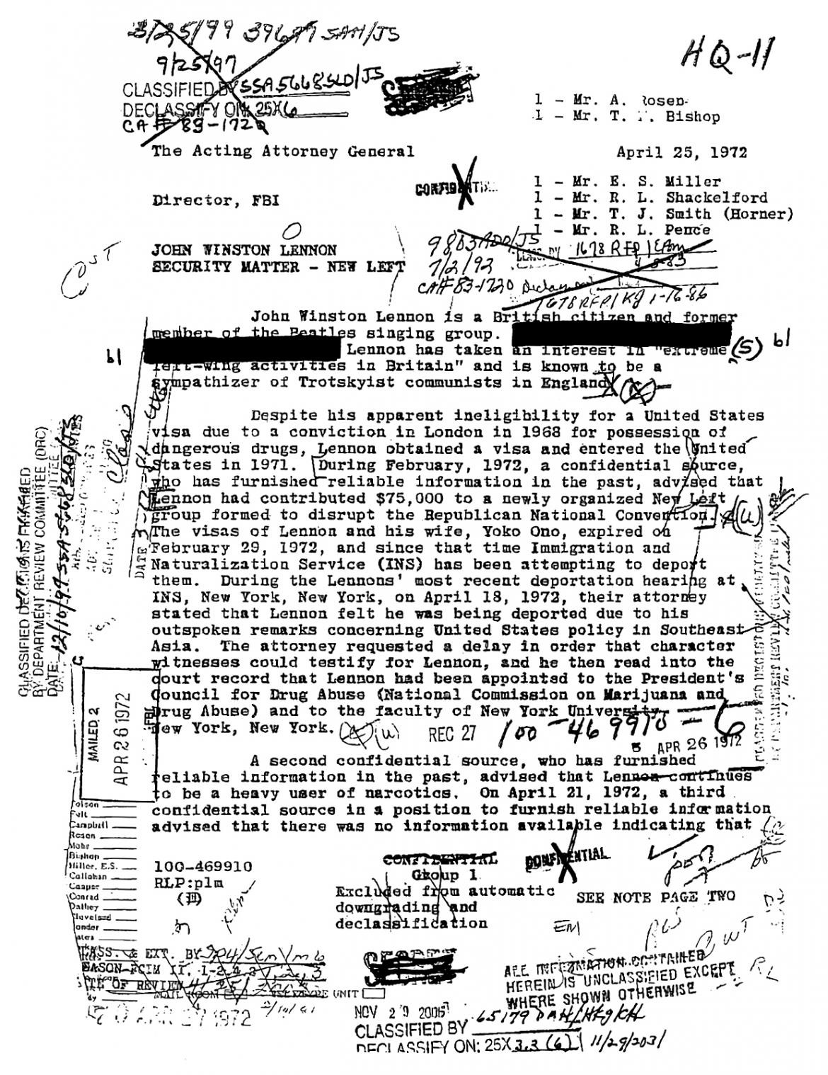John Lennon, documentos del FBI
