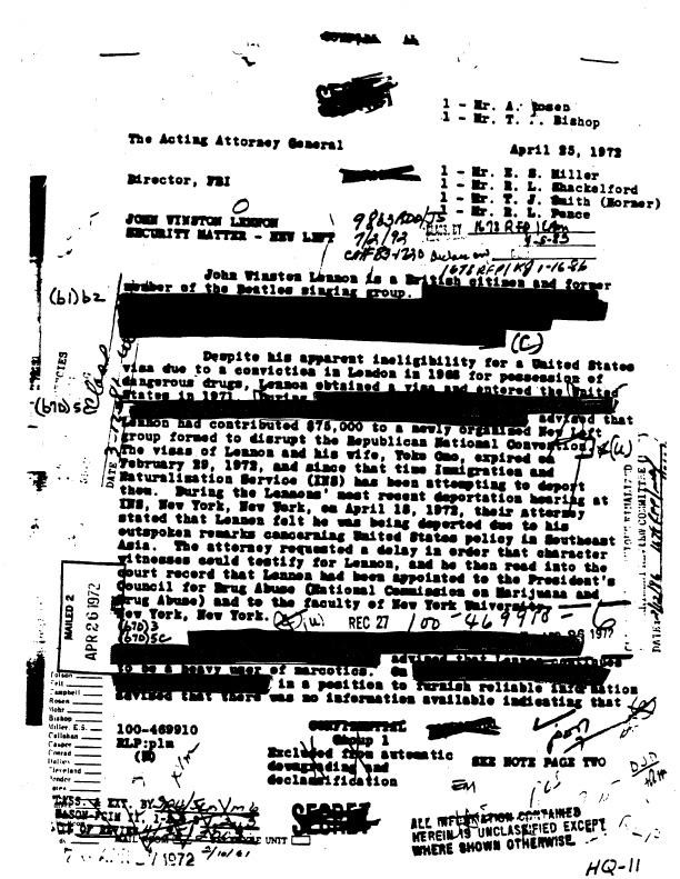 John Lennon, documentos del FBI