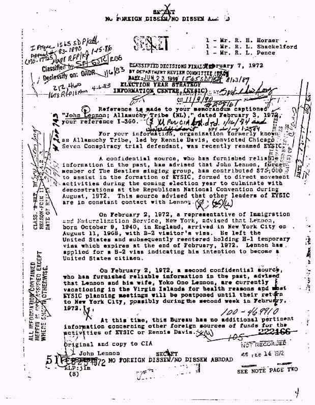 John Lennon, documentos del FBI	