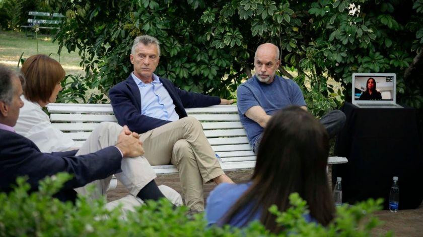Macri, en una de sus últimas apariciones, con Bullrich, Larreta y Vidal de manera remota, FOTO NA