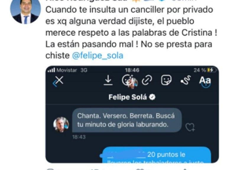 Cruce Felipe Solá con Nicolás Rodríguez Sáa, twitter.