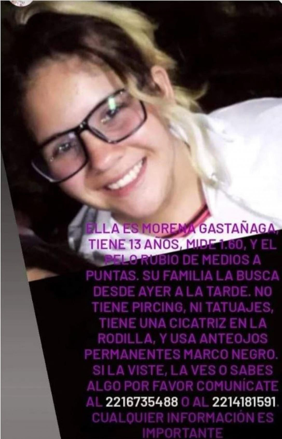 Búsqueda desesperada de niña desaparecida en La Plata - Posteo Instagram