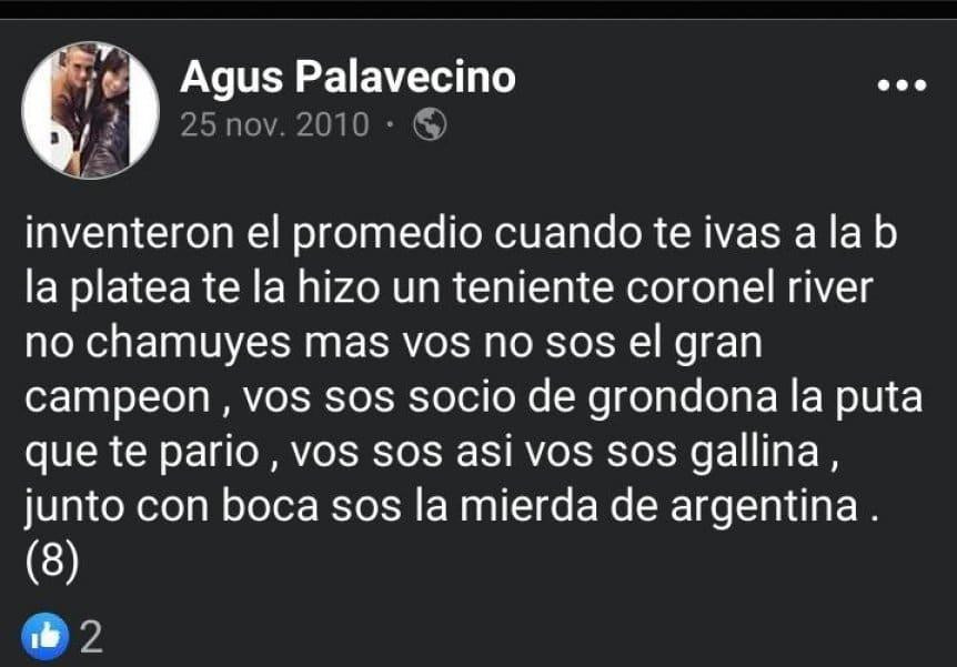 Tuit de Agustín Palavecino, posible refuerzo de River