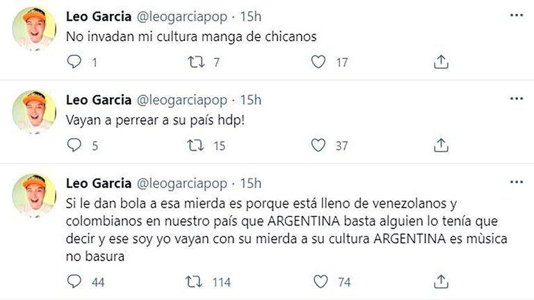 Los comentarios xenófobos de Leo García: 