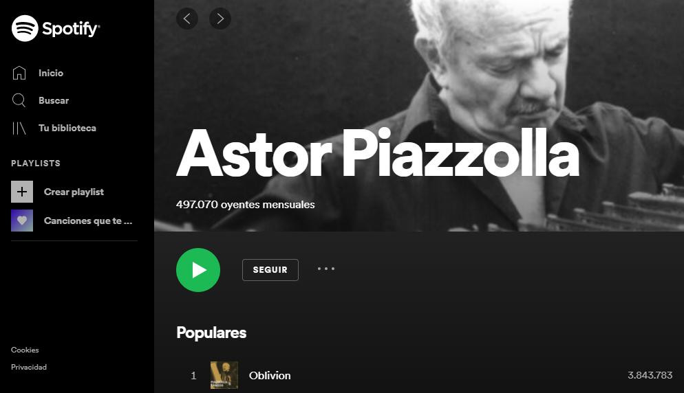 Spotify, Astor Piazzolla, música