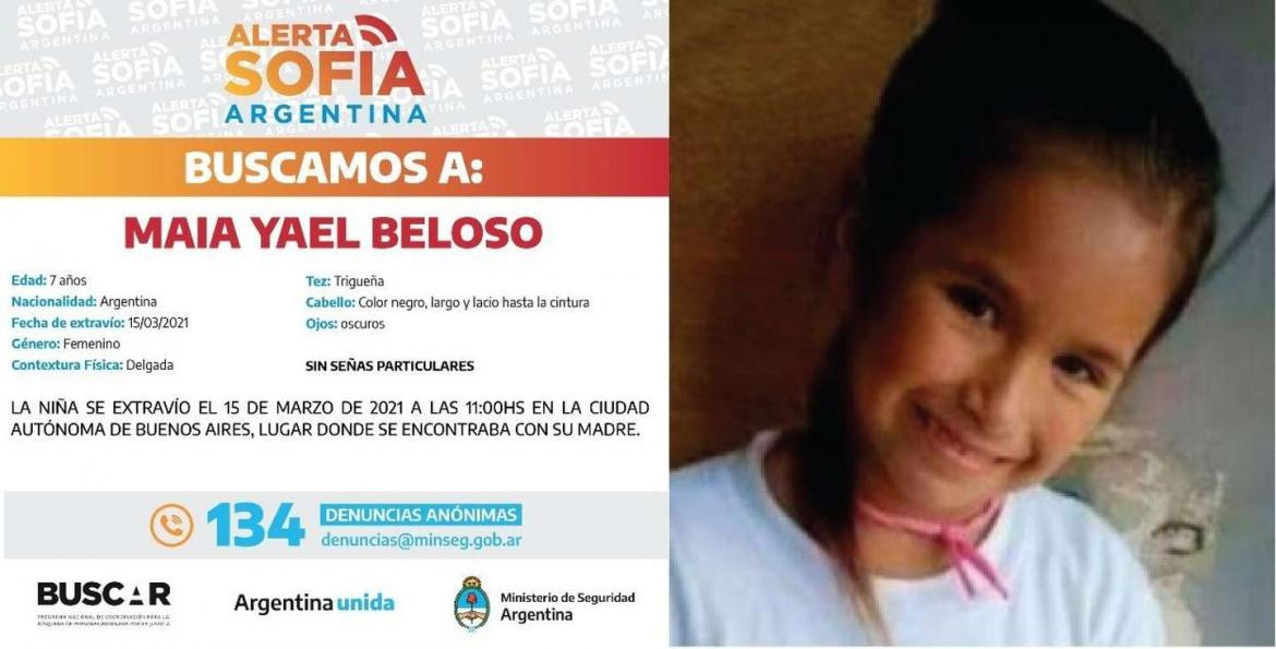 Búsqueda de Maia Yael Beloso, Alerta Sofía