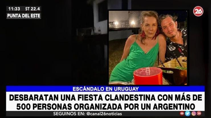 Mónica Gonzaga y su hijo Adriano Sessa, Fiesta clandestina en Punta del Este, Uruguay, organizada por argentino con 500 personas