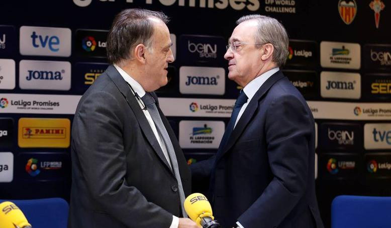 Presidente de la Liga española, Javier Tebas, y Florentino Pérez