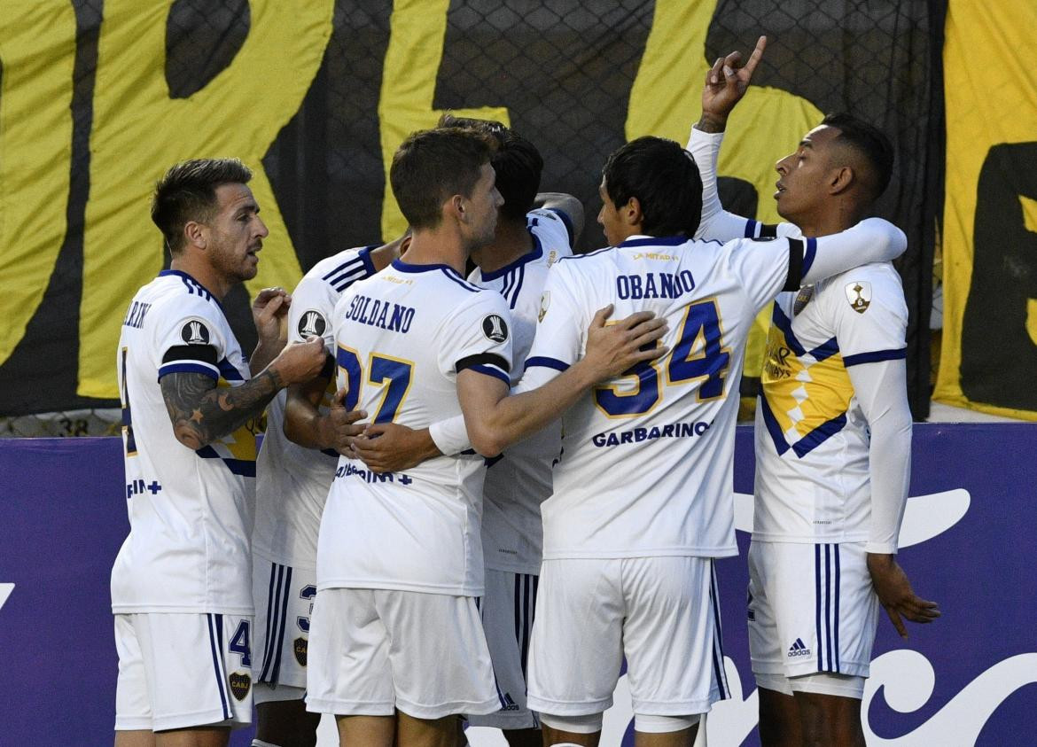Festejo de Boca ante The Strongest por la Copa Libertadores, REUTERS