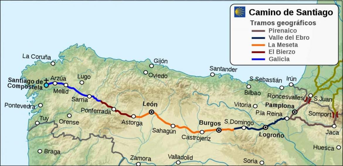 Mapa del camino de Santiago de Compostela