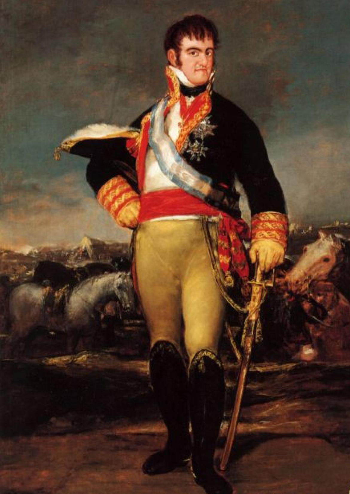 Fernando VII con los colores borbónicos, Retrato de Goya