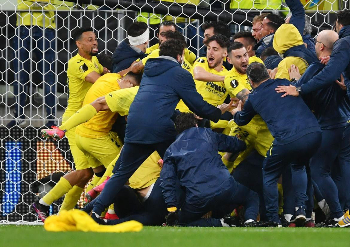 Festejo del Villarreal ante el Manchester United por la Europa League, REUTERS