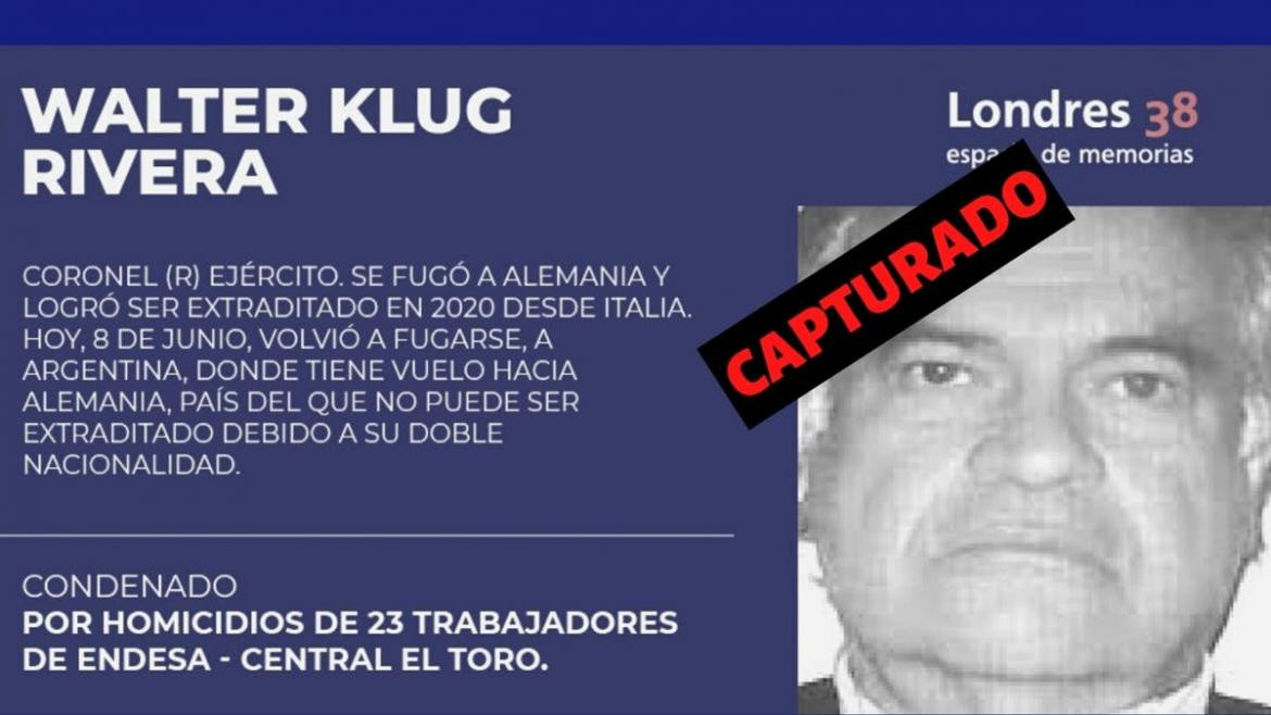 Orden de captura de represor chileno Walter Klug Rivera