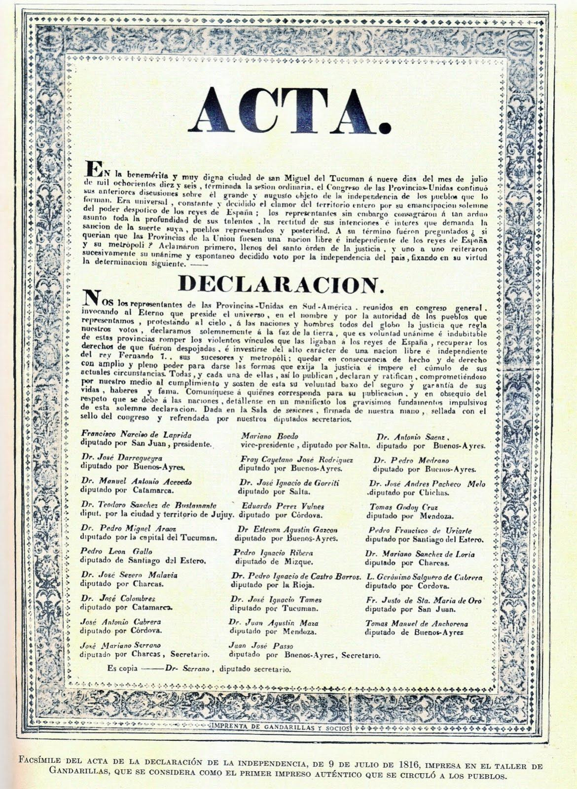 Acta de la independencia argentina, 9 de julio