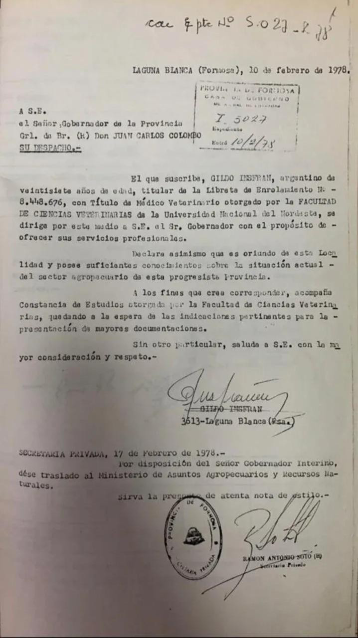 Gildo Insfrán, trabajó en el Ministerio de Asuntos Agrarios durante la última dictadura