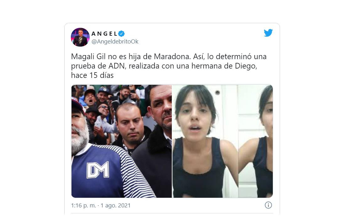 Magalí Gil y Diego Maradona, Tuit de Ángel de Brito